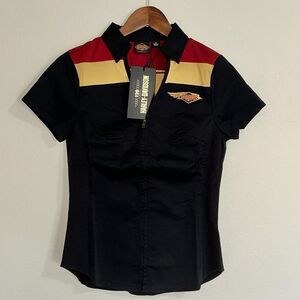 Harley Davidson NWT Womens XS‎ Shirt Black 120th Anniversary Elemental Zip Front
